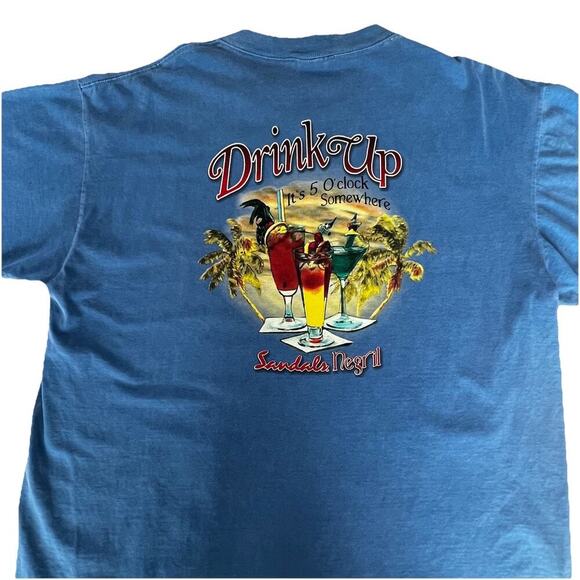 Sandals Negril Jamaica It’s 5 O’Clock Somewhere Blue Tee Shirt LG NWT - Picture 3 of 9